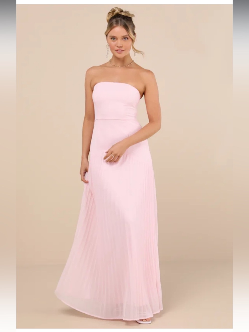 Lulus Blush Pink Pleated Strapless Maxi Dress Size XS broken Zipper